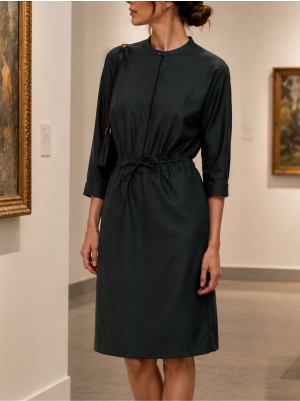COS Drawstring Shirt Dress Size 4 Black Minimalist